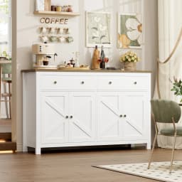 Getone White Sideboard Storage Cabinet 140cm Large Kitchen Cabinet for Living Room Dining Room