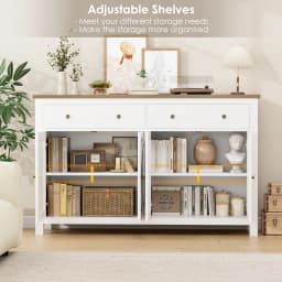 Getone White Sideboard Storage Cabinet 140cm Large Kitchen Cabinet for Living Room Dining Room