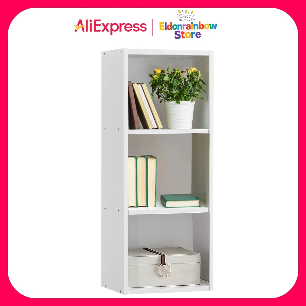 3-Tier White Storage Shelf, Freestanding Multifunctional Organizer for Books Toys & Home Essentials