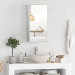 HOMCOM Wall Mounted Bathroom Mirror Glass Storage Cabinet Stainless Steel