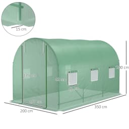 3.5 X 2m Walk-In Polytunnel Greenhouse with Steel Frame Roll up Door Green