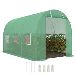 3.5 X 2m Walk-In Polytunnel Greenhouse with Steel Frame Roll up Door Green