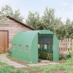 3.5 X 2m Walk-In Polytunnel Greenhouse with Steel Frame Roll up Door Green