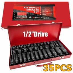 New 35Pcs Metric 6 Point 1/2" Inch Drive Deep Impact Socket Long Short Thin Wall Spindle Axle Nut Sockets Set 8mm-32mm