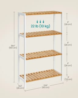 SONGMICS Bamboo Storage Shelf, 4-Tier Plant Shoe Rack, Multipurpose, in the Entryway, Bathroom, Living Room, Balcony