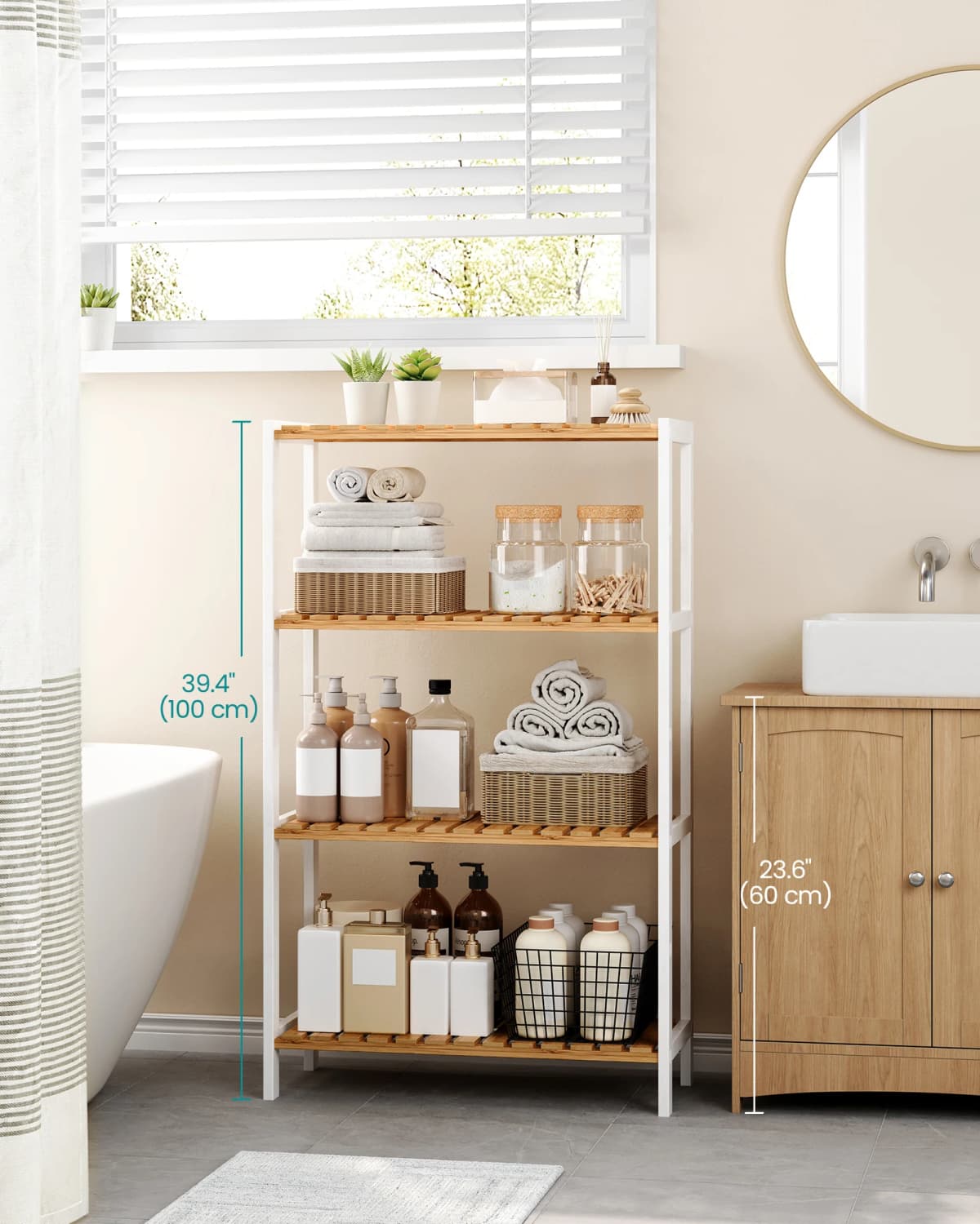 SONGMICS Bamboo Storage Shelf, 4-Tier Plant Shoe Rack, Multipurpose, in the Entryway, Bathroom, Living Room, Balcony