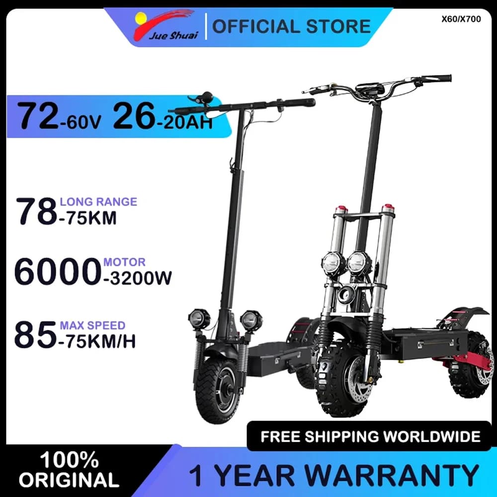 3200W/6000W Dual Motor Electric Scooter for Adults 20AH-26AH Lithium Battery Foldable Electric Scooter with Seat/No Seat