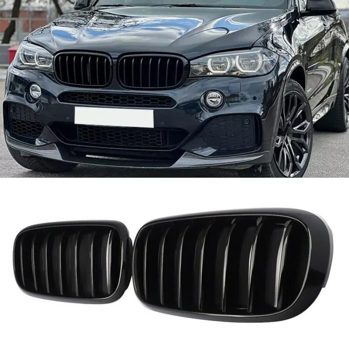 2pcs Car Grilles Front Bumper Grille Replacement Exterior Styling Decoration Compatible For F15/F16 X5 X6 2014-2017