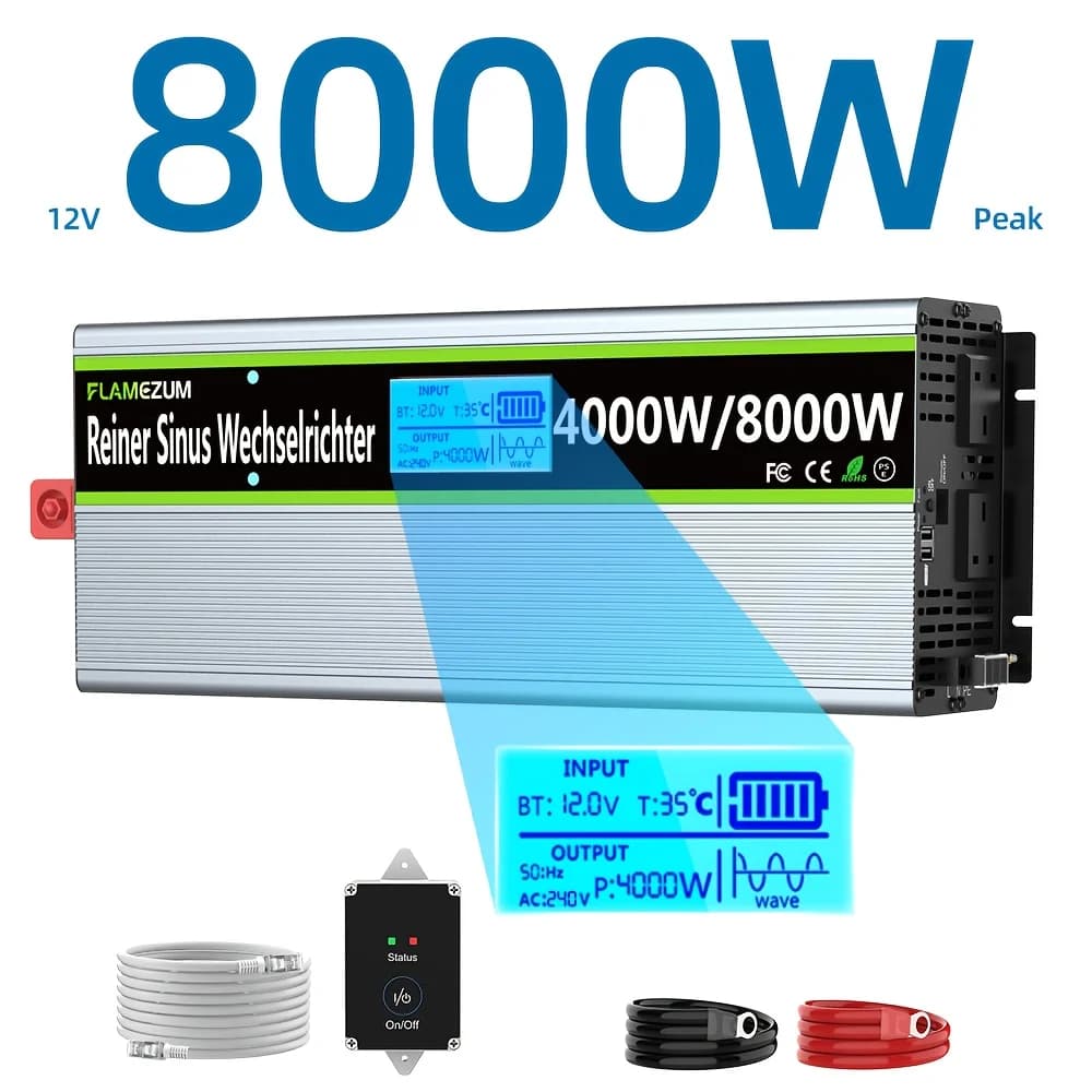 U.K Plug Pure Sine Wave Power Inverter 8000W DC 12V/24V To AC 240V Frequency Converter 50hz Solar Car Inverter Transformer LED