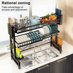Over The Sink Dish Drying Rack, Telescopic, 2 Tier Large Capacity Dish Rack, Sink Organize Stand, Kitchen Counter Storage Shelf