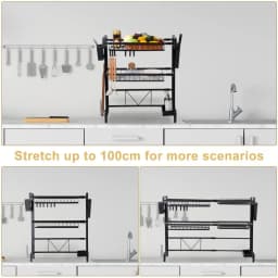 Over The Sink Dish Drying Rack, Telescopic, 2 Tier Large Capacity Dish Rack, Sink Organize Stand, Kitchen Counter Storage Shelf