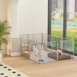 180cm Clear Acrylic Dog Playpen with Whelping Pad Indoor Pet Exercise Pen Puppy Enclosure for Cats and Dogs