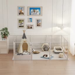 180cm Clear Acrylic Dog Playpen with Whelping Pad Indoor Pet Exercise Pen Puppy Enclosure for Cats and Dogs