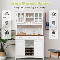 GOFLAME Buffet Sideboard Dining Room Cupboard Kitchen Island Cabinet w/Wine Compartments