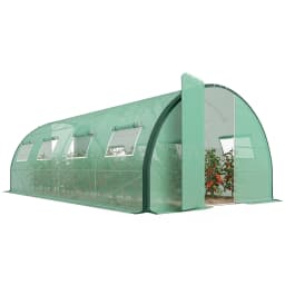 6 X 3(m) Upgraded Polytunnel Greenhouse with 2 Hinged Doors & 8 Windows, Green