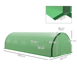 6 X 3(m) Upgraded Polytunnel Greenhouse with 2 Hinged Doors & 8 Windows, Green