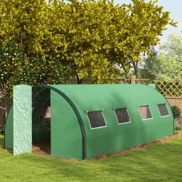 6 X 3(m) Upgraded Polytunnel Greenhouse with 2 Hinged Doors & 8 Windows, Green