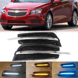 2Pcs LED DRL Daytime Running Light for Chevy Chevrolet Cruze 2011-2015 Car Fog Turn Signal Lamp Driving Daylights 3Color Bumper