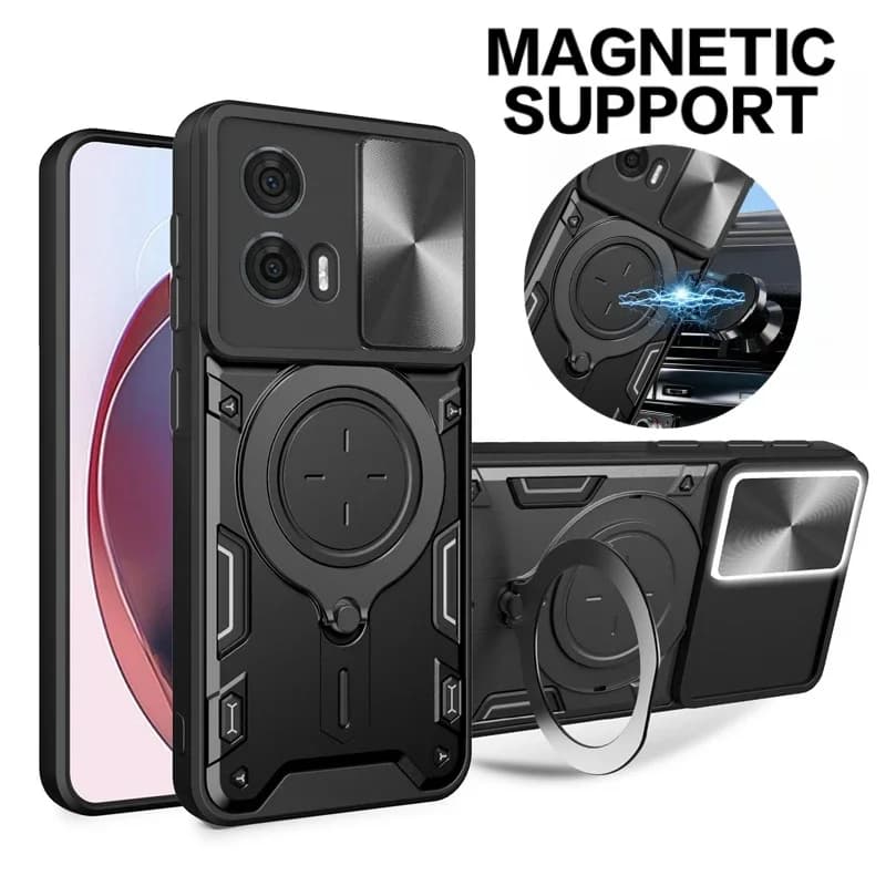 For Motorola Moto Edge 50 Fusion Case Slide Camera Protect Phone Case For Edge50 Fusion Armor Funda Magnet Ring Stand Back Cover