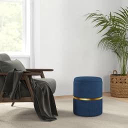 HOMCOM Round Pouffe Storage Footstool with Cushioned Top Hidden Space