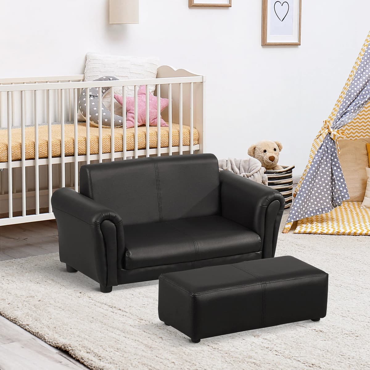 HOMCOM 2 Seater Toddler Chair Kids Twin Sofa Childrens Double Seat Chair Armchair with Footstool