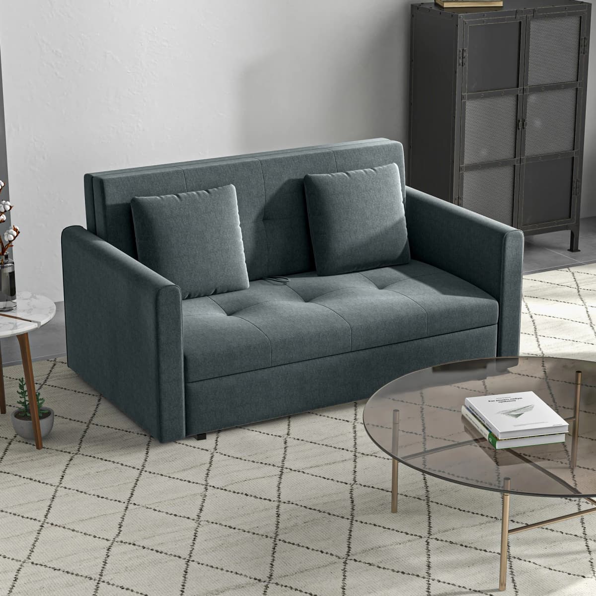 HOMCOM 2 Seater Sofa Bed Convertible Bed Settee w/ 2 Cushions Storage