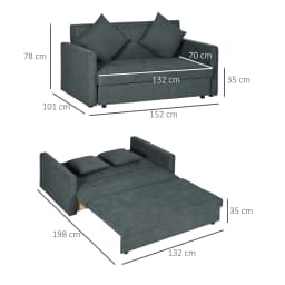 HOMCOM 2 Seater Sofa Bed Convertible Bed Settee w/ 2 Cushions Storage