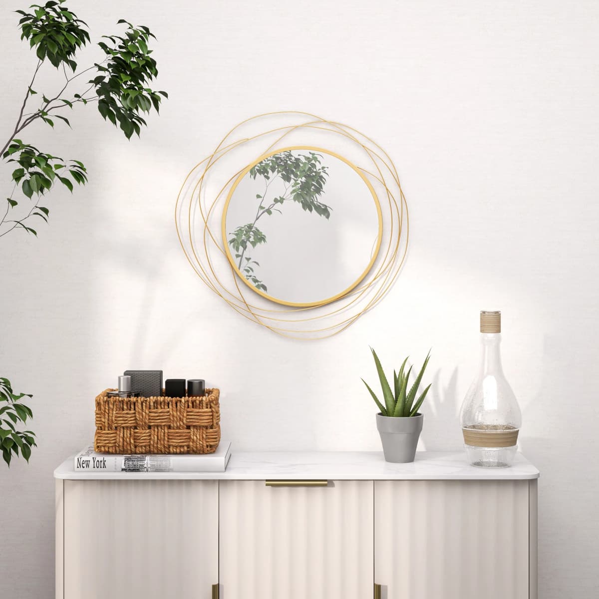 HOMCOM Metal Wall Art 65cm Round Mirror for Living Room Dining Room