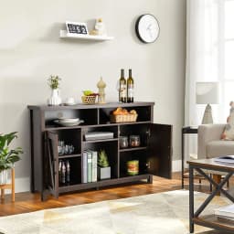 GOFLAME Buffet Storage Cabinet Farmhouse Sideboard w/9-Bottle Wine Rack-Brown