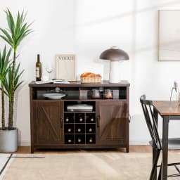 GOFLAME Buffet Storage Cabinet Farmhouse Sideboard w/9-Bottle Wine Rack-Brown