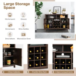 GOFLAME Buffet Storage Cabinet Farmhouse Sideboard w/9-Bottle Wine Rack-Brown