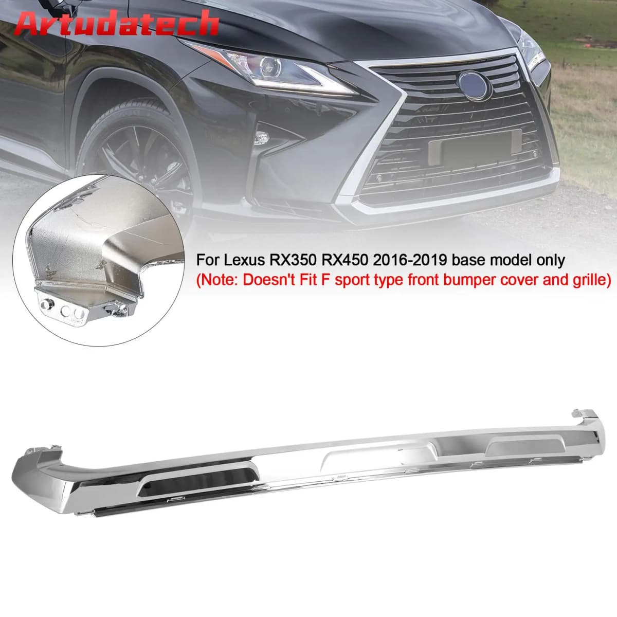 Artudatech Front Bumper Cover Lower Grille Fit for RX350 RX450 2016-2019 Base Chrome Molding