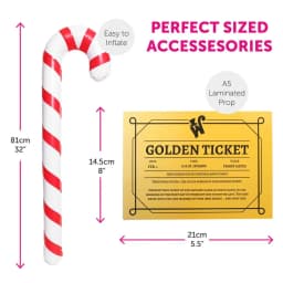 Adults Chocolate Factory Boss Costume - Purple Suit, Top Hat, Gold Bowtie, Inflatable Candy Cane & Golden Ticket -World Book Day