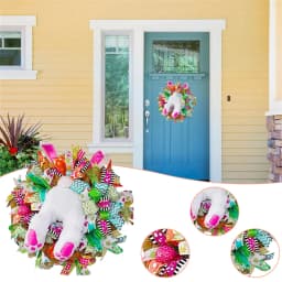 2027 New Easter Bunny Wreath Colorful Easter Bunny Garlands Spring Festival Wreath Home Wreath Decor For Front Door Decoration