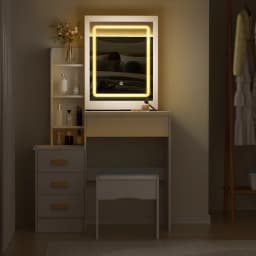 Vanity Table(Including Chairs), Dressing Table With Sliding Mirror and Stool, Bedroom Makeup Desk, Dresser With 4 Drawers