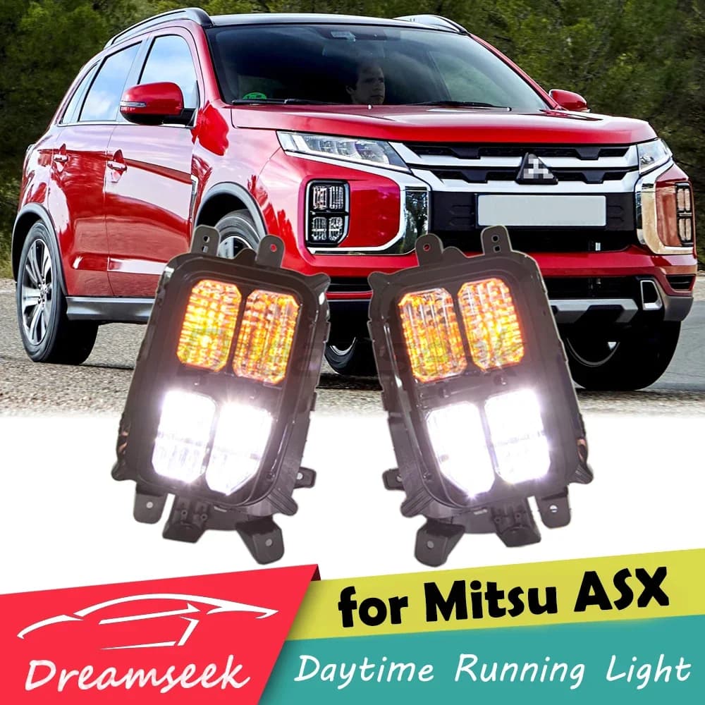 LED DRL Daytime Running Light For Mitsubishi ASX/Outlander Sport 2020 2021 2022+ Fog Head Lamp W/ Yellow Turn Signal Four Eyes
