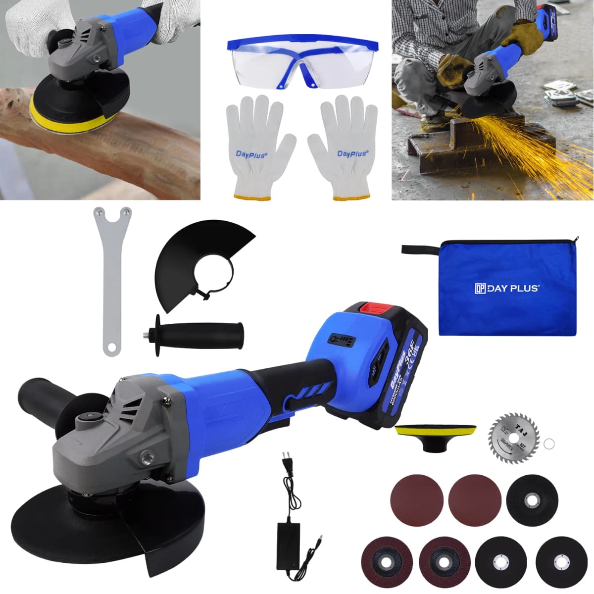 21V Handheld Brushless Angle Grinder Cutting Rechargeable Electric Power Tool w/ 3.0Ah Battery & Charger, 2-Position Adjustable