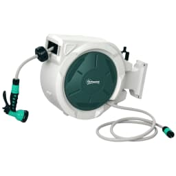 Retractable Hose Reel Wall Mounted with Lock, Auto Rewind, Grey