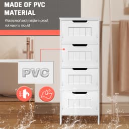 BRIEFNESS White PVC 4 - Tier Free Standing Bathroom Cabinet with 4 Drawers for Floor Standing Storage and Waterproof Function