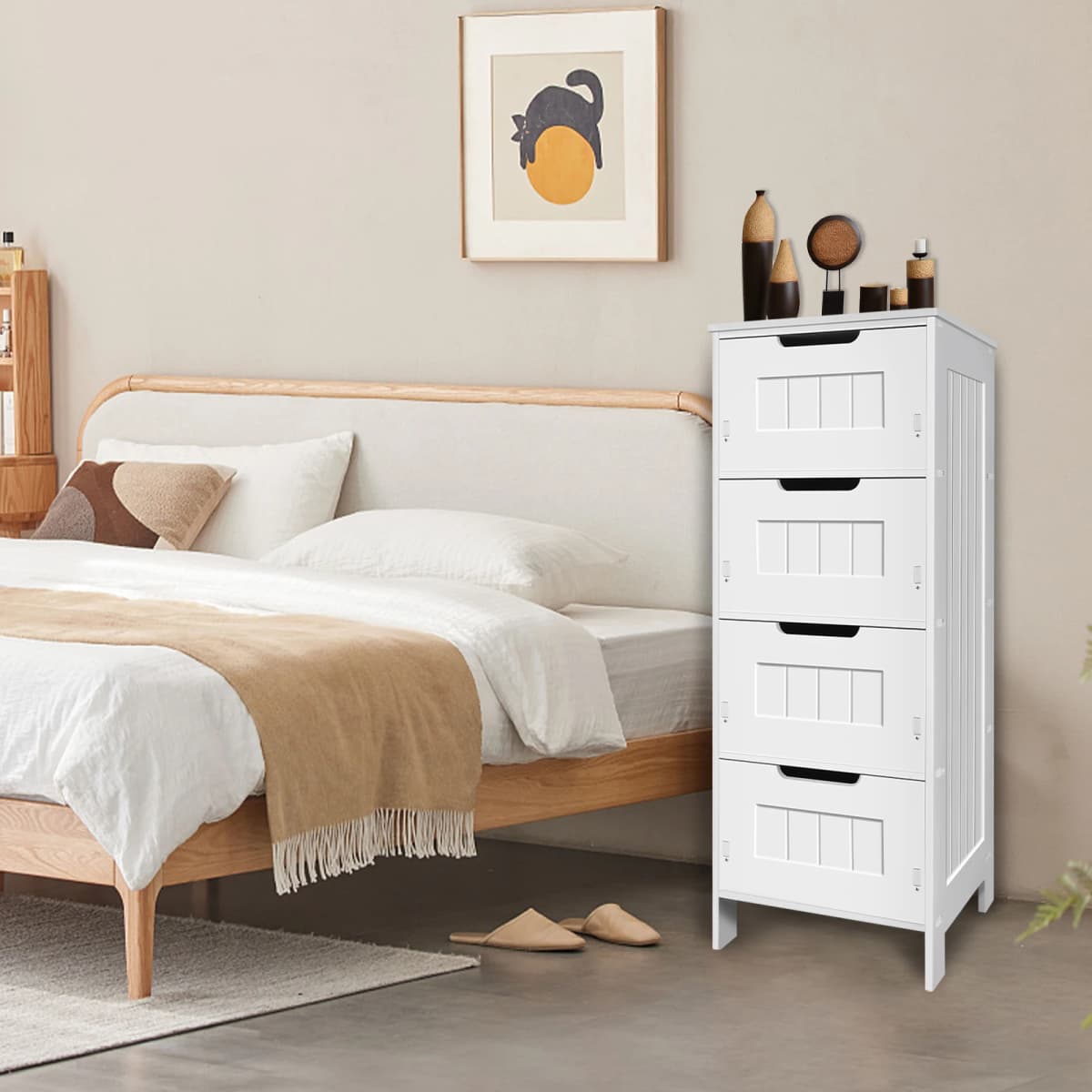 BRIEFNESS White PVC 4 - Tier Free Standing Bathroom Cabinet with 4 Drawers for Floor Standing Storage and Waterproof Function