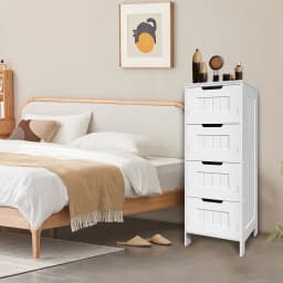 BRIEFNESS White PVC 4 - Tier Free Standing Bathroom Cabinet with 4 Drawers for Floor Standing Storage and Waterproof Function