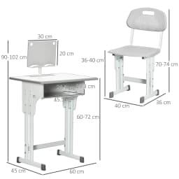 HOMCOM Kids Desk and Chair Set Adjustable Height Study Table Set with Drawer, Book Stand, Pen Slot