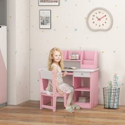 ZONEKIZ Kids Desk and Chair Set with Storage, for Ages 5-8 Years, 2 Piece Set with Keyboard Drawer