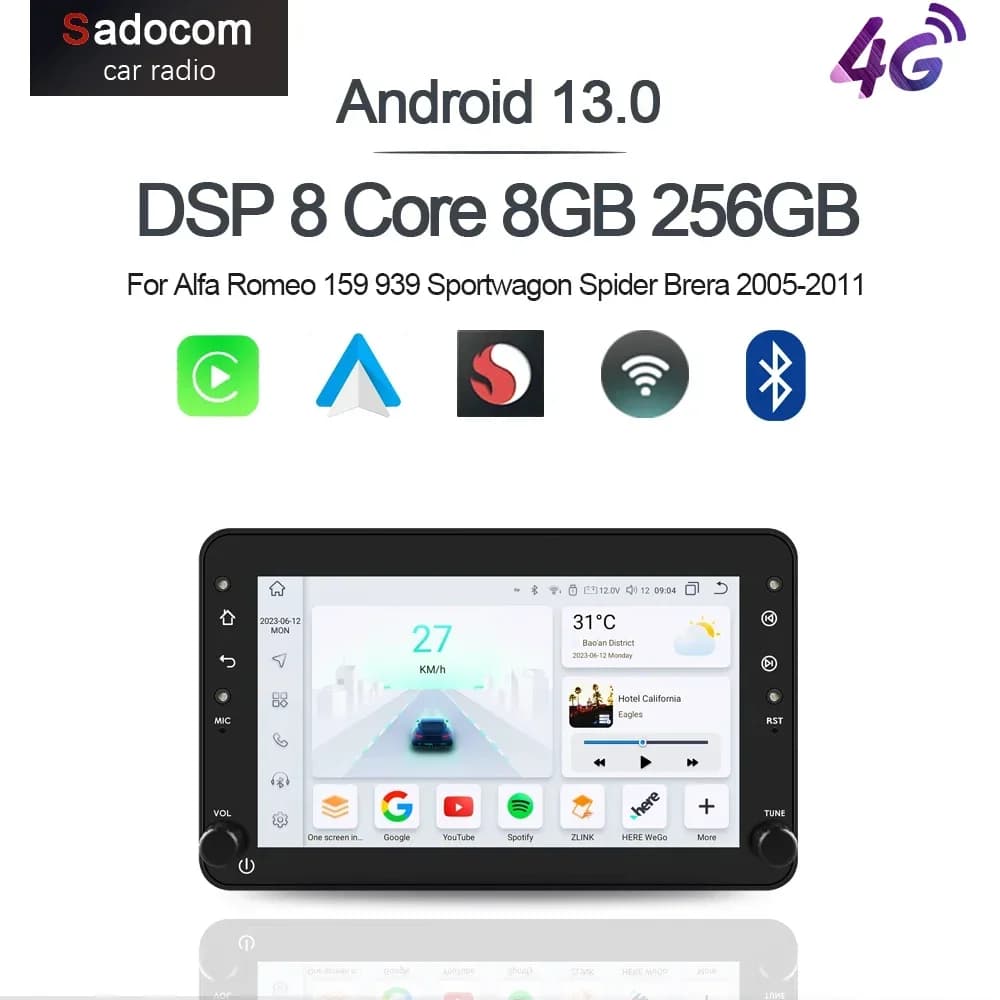 7" "CarPlay Android 13.0 8G+128G GPS Car Radio Player Wifi Multimedia For Alfa Romeo 159 939 Sportwagon Spider Brera 2005-2011