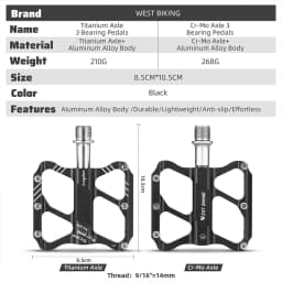 WEST BIKING Lightweight Bicycle Pedals Road Bike Flat Pedals 3 Bearings Titanium/CR-MO Shaft Ultralight Non-Slip Racing Pedals