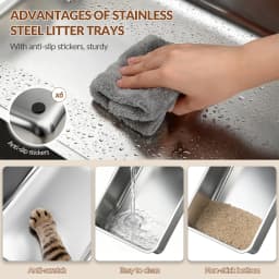 Stainless Steel Cat Litter Tray with Lid, XXXL Enclosed Removable Metal Cat Litter Box, 70 x 50 x 45 cm, 105° Foldable Lid