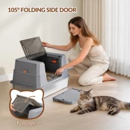 Stainless Steel Cat Litter Tray with Lid, XXXL Enclosed Removable Metal Cat Litter Box, 70 x 50 x 45 cm, 105° Foldable Lid
