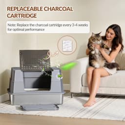Stainless Steel Cat Litter Tray with Lid, XXXL Enclosed Removable Metal Cat Litter Box, 70 x 50 x 45 cm, 105° Foldable Lid