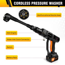 Cordless Pressure Washer Max 45 Bar/652PSI ,6-in-1 Nozzle ,Rechargeable Battery , for Car Home Garden Wash, 5M Long Hose