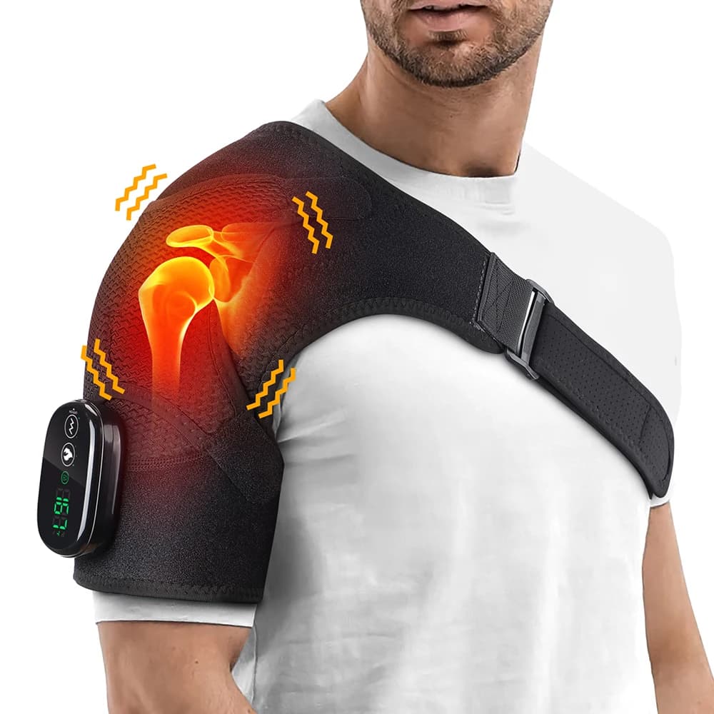 Heating and Vibration Shoulder Support Brace, Electric 3 Level Vibration Shoulder Heating Pad Health Care Shoulder Massager